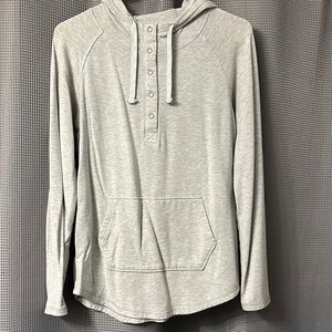 Gray Hooded Henley Sweatshirt
